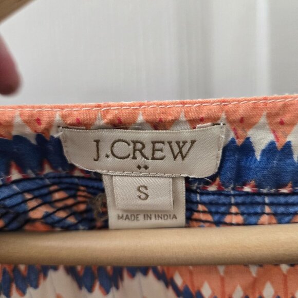 J. Crew Popover Blouse Womens Small Orange Blue Embroidered Chevron Stripes - Picture 3 of 9